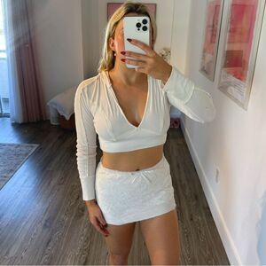 Urban Outfitters White Long Sleeve Crop Top